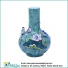 Ceramic vase bulging with lotus and bird, green glazed