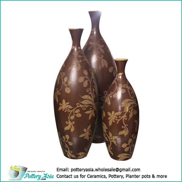 Decorative vases floral pattern, brown color, oblong shape