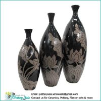 Decorative vases lotus pattern, black color, oblong shape