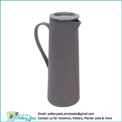 Tall ceramic water jug slim shape with lid black color